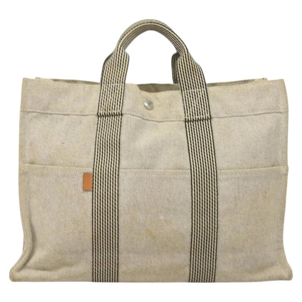 HERMES New Fourre Tout MM Hand Bag Canvas Gray Silver Auth bs27031 - Picture 2 of 16